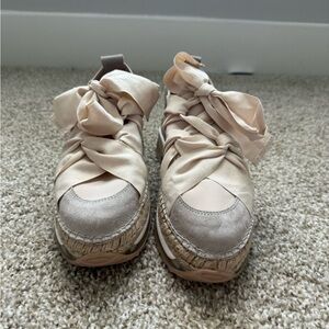 Free People Cream Espadrille Shoes with Bow Detail